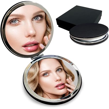 Amazon.com: Espejo cosmético compacto de lupa, espejo de maquillaje de  bolsillo elegante y compacto, espejo de maquillaje de mano con potente  aumento de 10 x y 1 espejo de visión real para