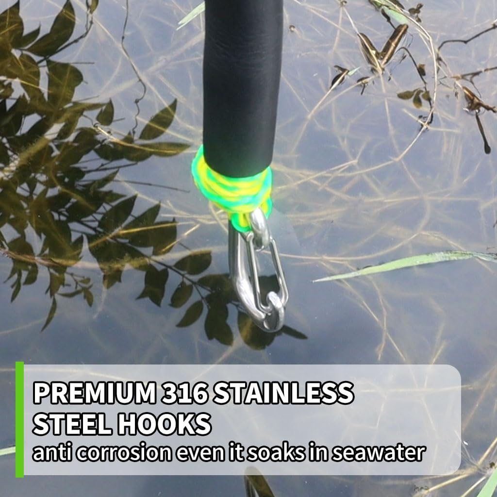Bungee Boat Dock Line, Boat Rope with Double 316 Stainless Steel Clips Accessories for Bass Boat, Kayak, Pontoon, Watercraft, Waverunner, SeaDoo, Canoe,2Packs,4-6FT,Green