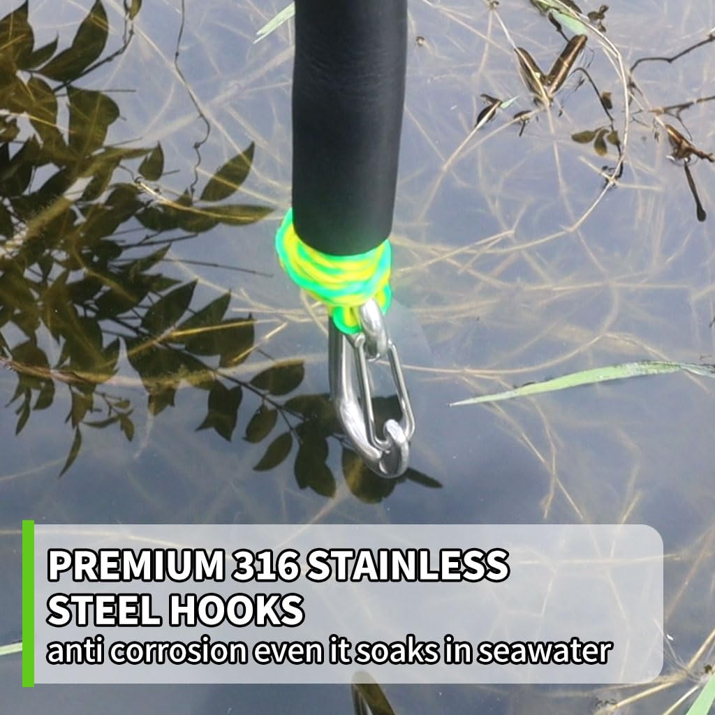 Lot de 2 cordes d'amarrage élastiques pour bateau avec double clips en acier inoxydable 316 pour basses, jet ski, kayak, ponton, embarcation, Waverunner, SeaDoo, canoë, vert
