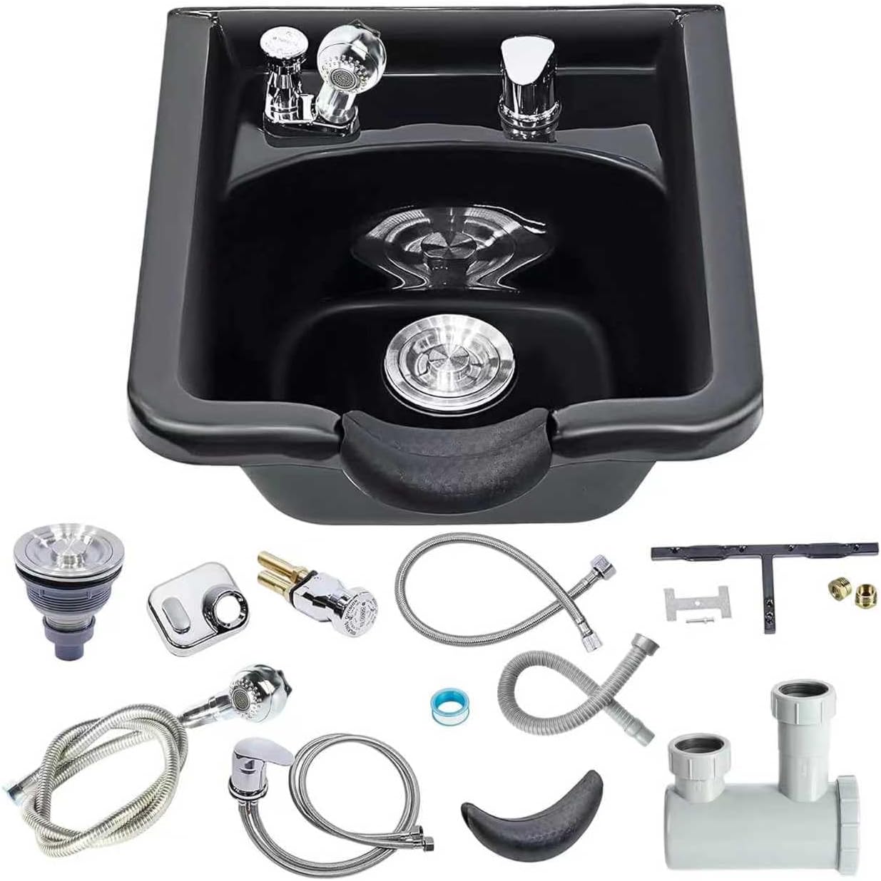 Shampoo Bowl for Salons, Hair Sink with Upgraded Leak-Proof Drain Kit, Portable Hair Washing Sink for Salon & Home, Hairs Backwash Basin Beauty Salon Equipment for Hairstylists