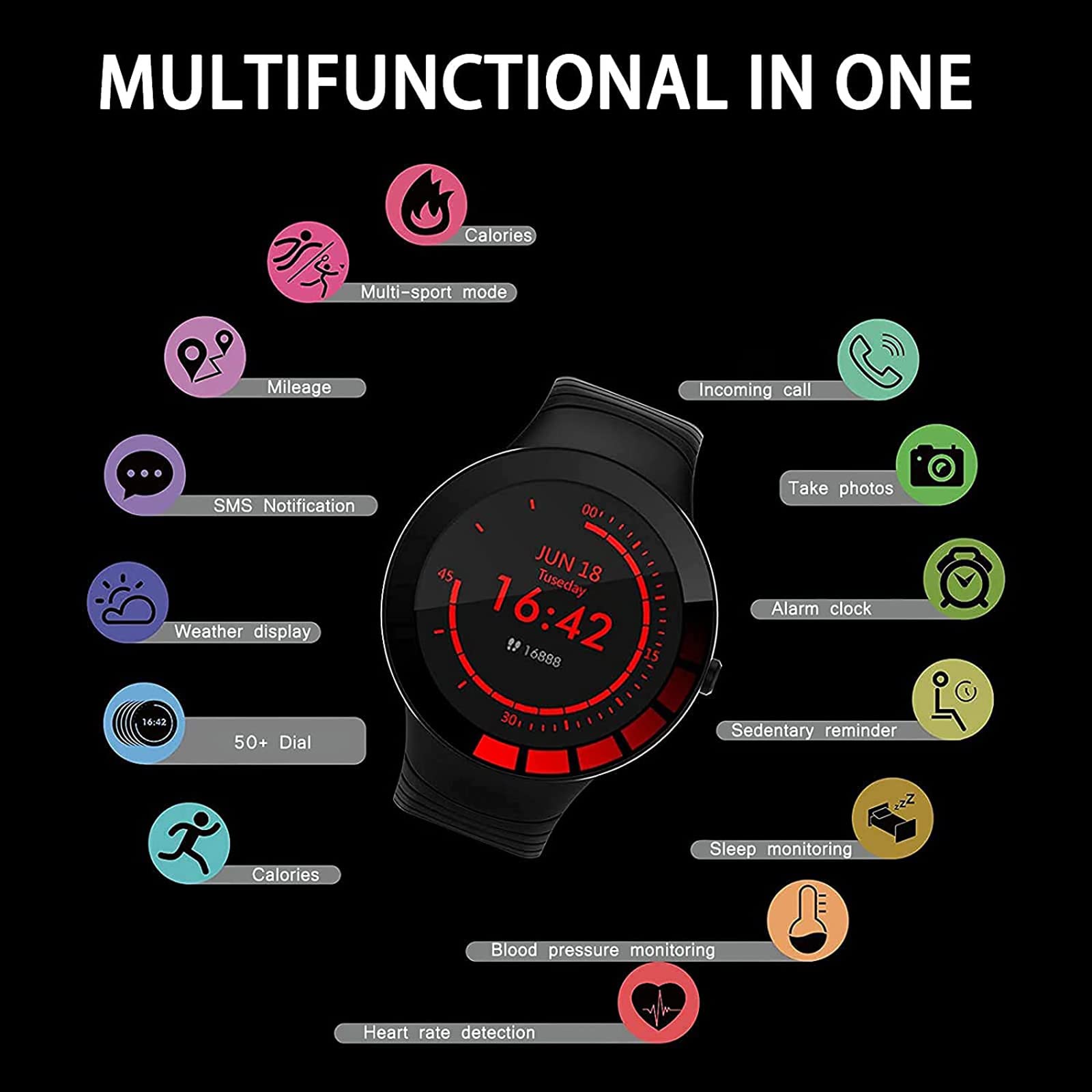 Inteligentny zegarek, smartwatch z ekranem dotykowym 3.3 cm, monitor aktywności z pulsometrem, wodoodporny IP68, monitor fitness, zegarek, krokomierz, stoper, smartwatch dla mężczyzn i kobiet,