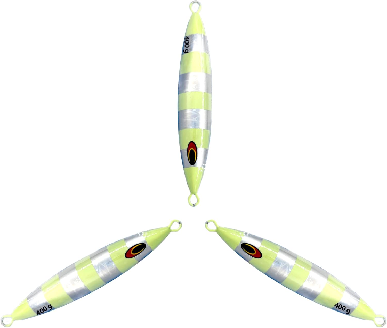 6" Tuna Jig Fishing Lure 400g, 3 Pcs Silver Zebra Glow Unrigged, for Saltwater Jigging & Deep Sea Casting, Ideal for Tuna & Offshore Fishing