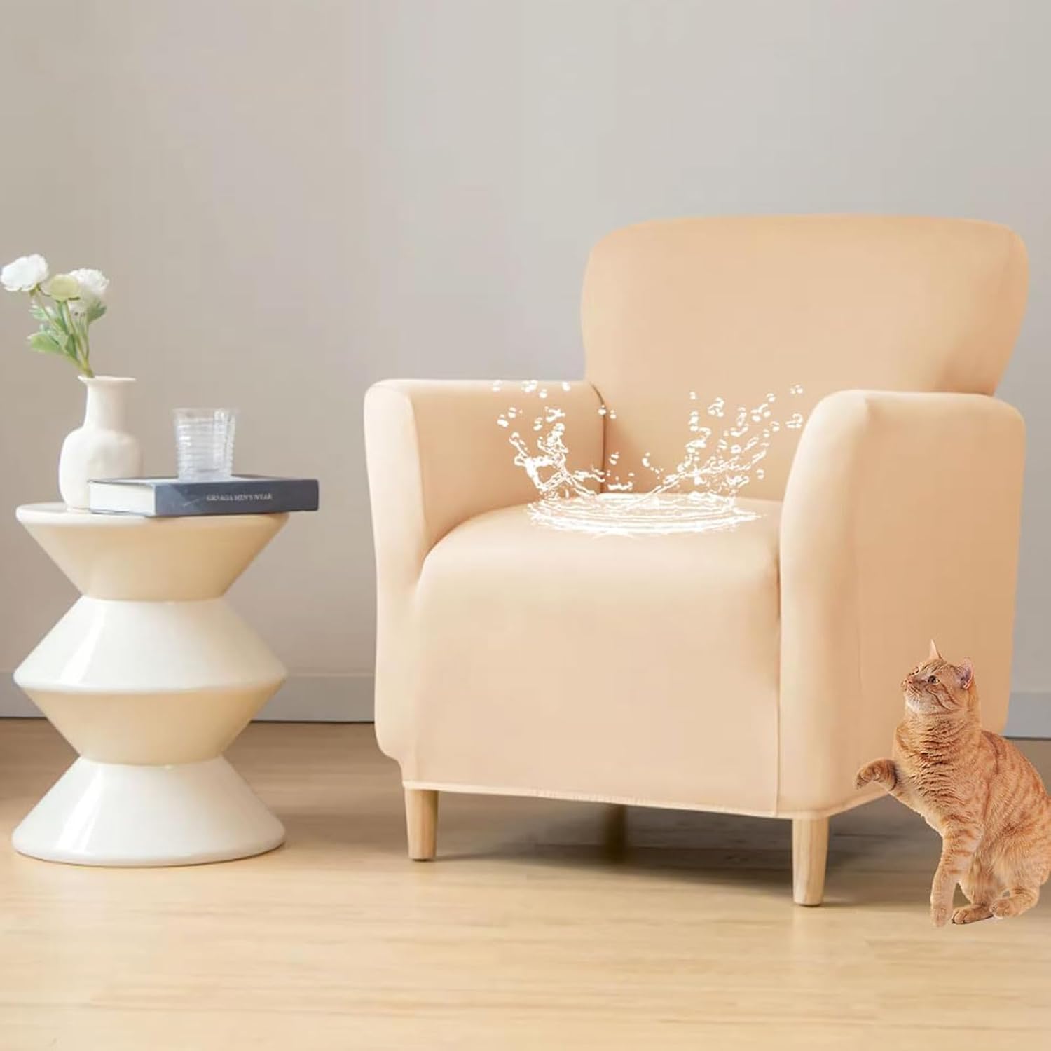 Banquet Armchair Slipcover 2 Piece, Sofa Waterproof Covers Washable, Accent Chair Slip Covers with Arms, for Living Room (Beige,Set of 2)