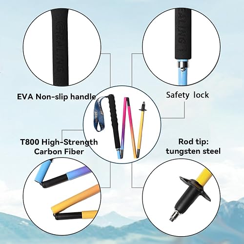 Miniatura 3 de Bastones de senderismo de fibra de carbono, paquete de 2 unidades, ultraligeros de 10 onzas, diseño plegable de 3 piezas con agarres de corcho