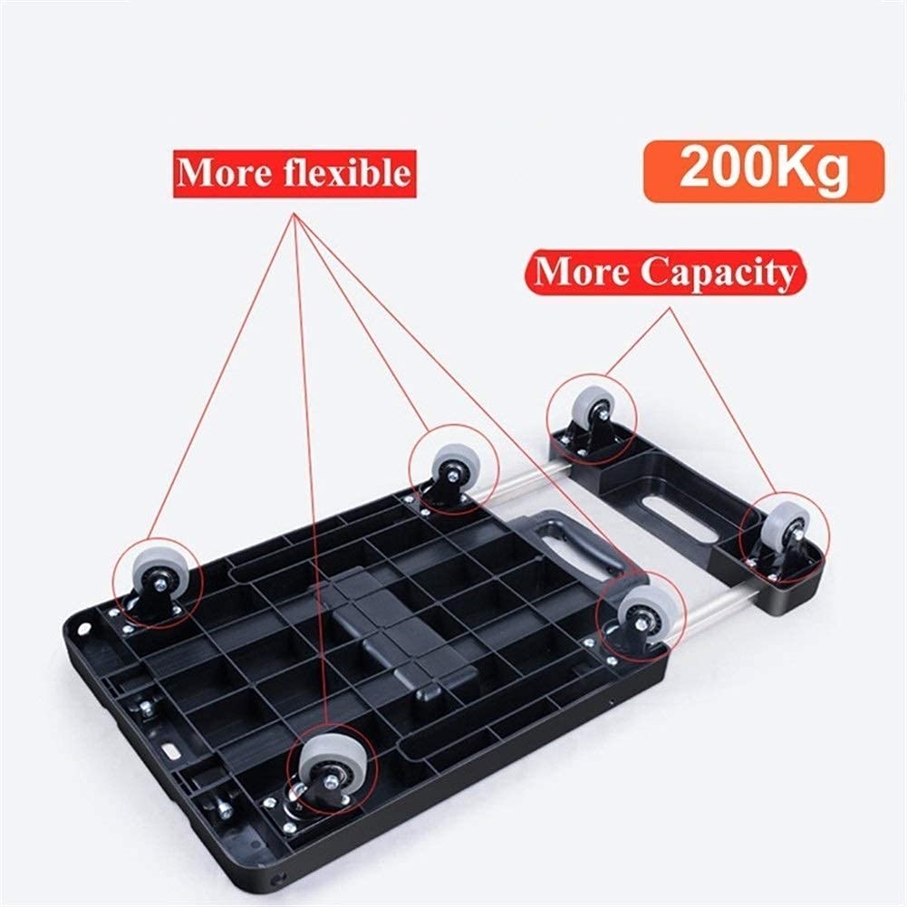 Carro de Almacenamiento Multifuncional, Carrito de Equipaje Plegable Portátil de Metal Pp para Accesorios de Viaje en Automóvil, Equipaje de Envío, Remolque, Asa Ajustable, Chasis, Camiones de