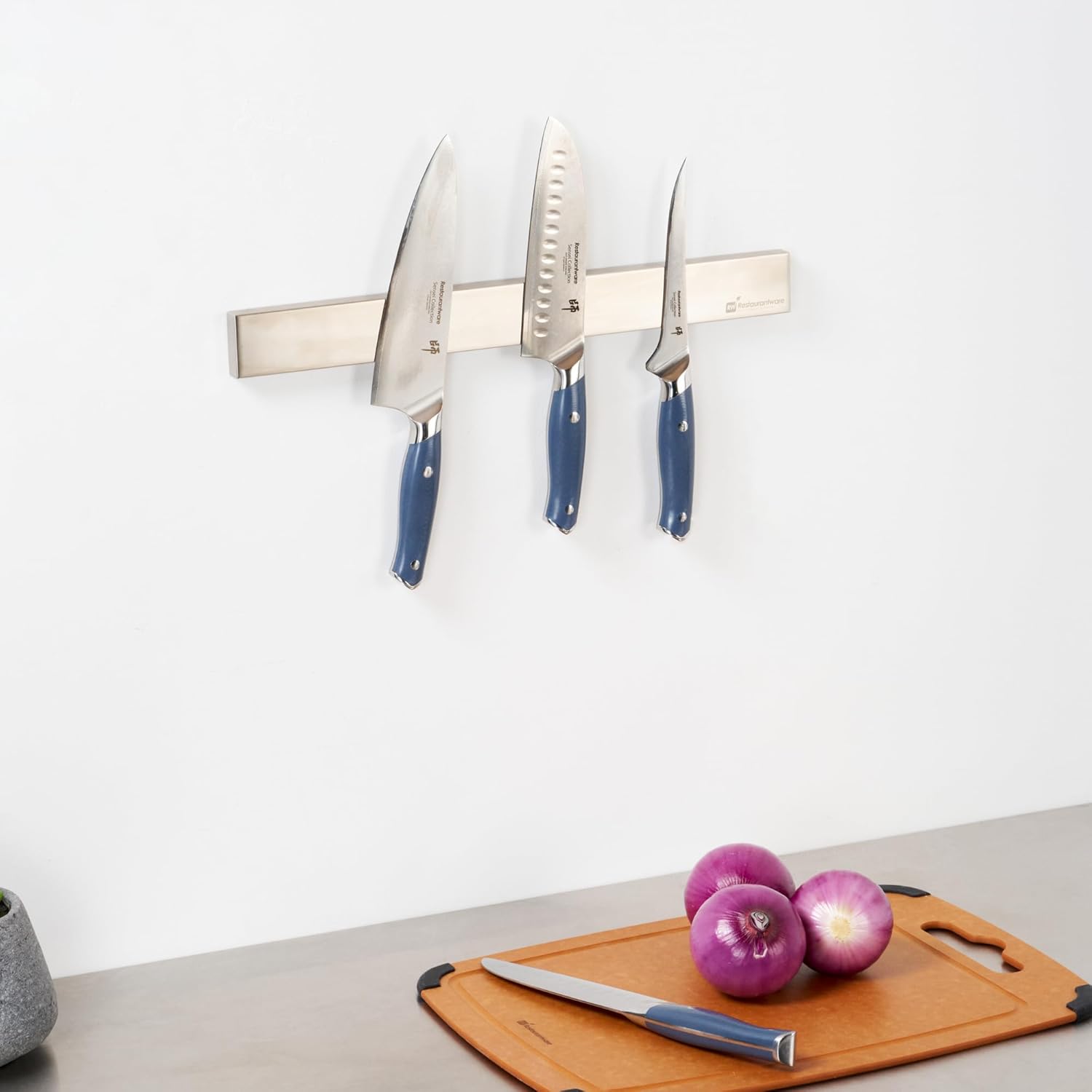 Restaurantware Met Lux 17.7 Inch Magnetic Knife Holder For Wall 1 Powerful Knife Magnetic Strip - Space-Saving Organizer Securely Hang Kitchen Utensils or Tools Stainless Steel Knife Hanger
