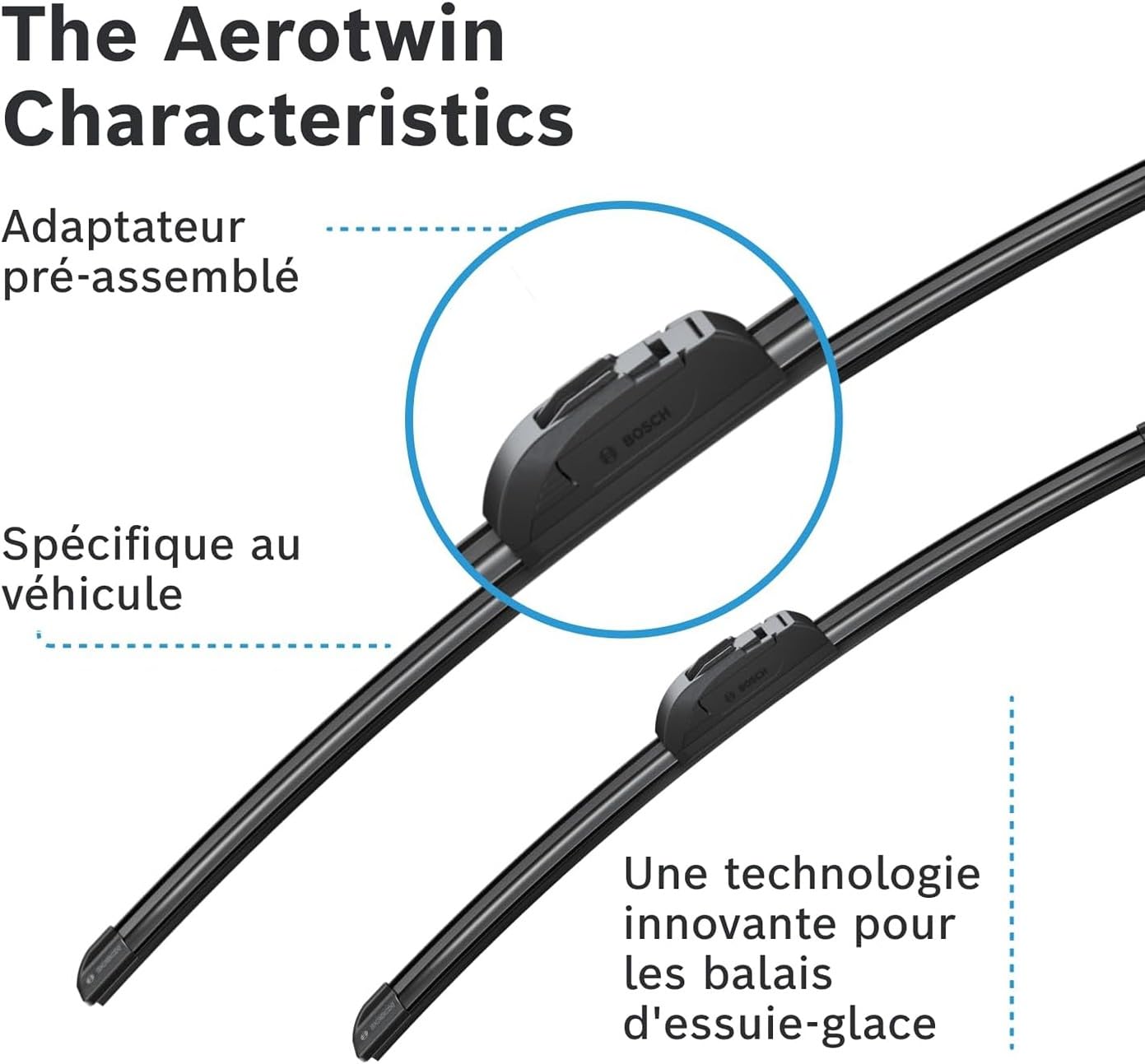 Bosch Aerotwin Aerotwin eAR 604 S - Jeu de 2 Balais d'essuie-glaces de Remplacement Avant - Livrés avec Adaptateur Pré-assemblé - 600 mm / 450 mm - Boîte réduite pour moins de déchets