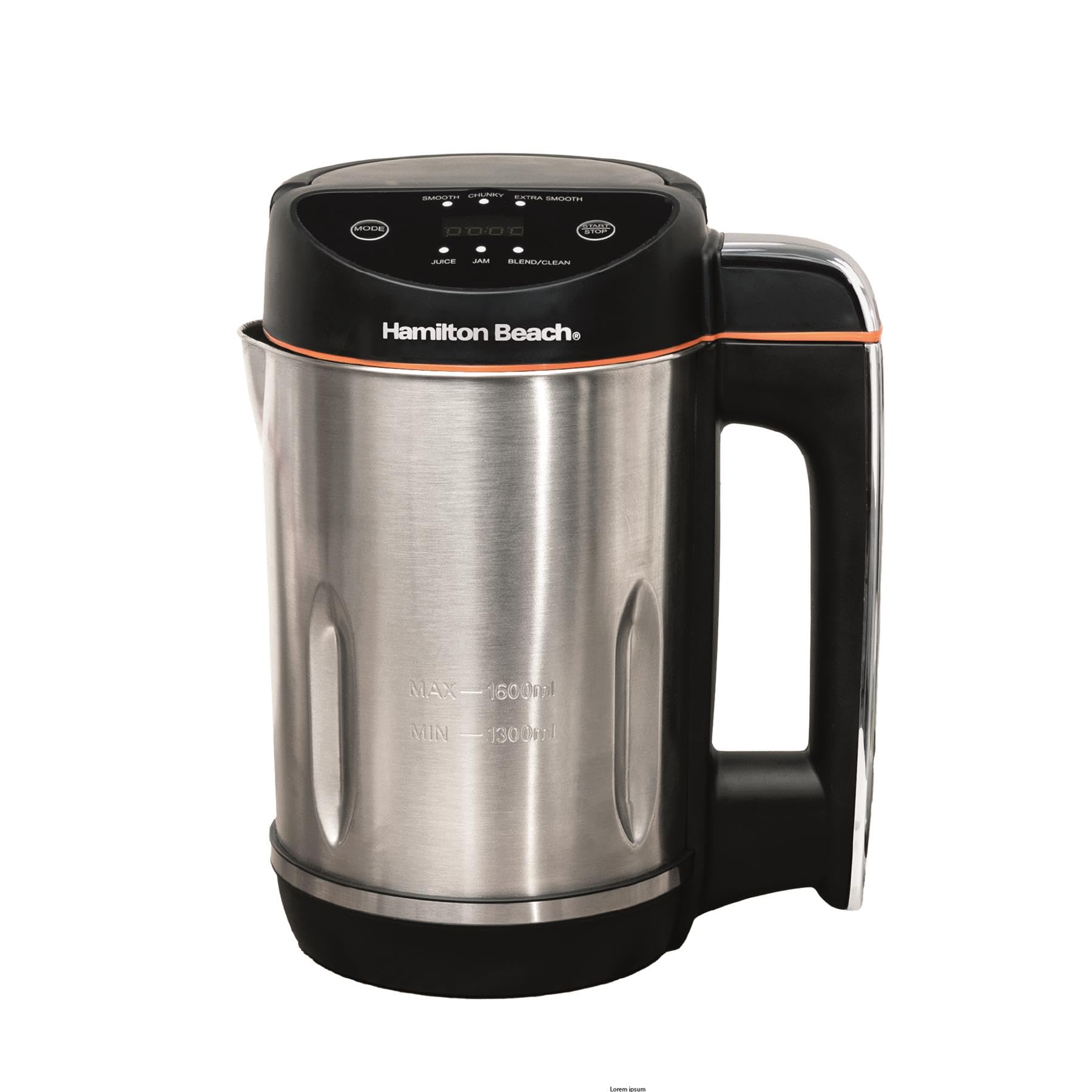 Hamilton Beach 3-in-1 Soup Maker & Smoothie Blender 1.6L, Angled Digital Display & Timer, Auto-Stir & Overspill Sensor, Makes 4 Portions of Fresh Soup, Juices & Shakes, Easy Clean, Black - HBSM003J