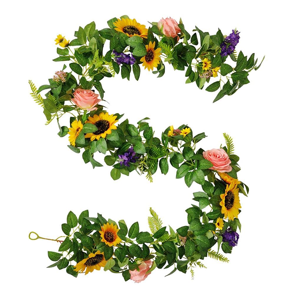 BEIJIALY Artificial Rose Flower Runner, Simulation Flower Garland, Hanging Boho Sunflower and Rose Floral Garland Flowers Vines for Wedding Door Wall Decoration(Colorful)