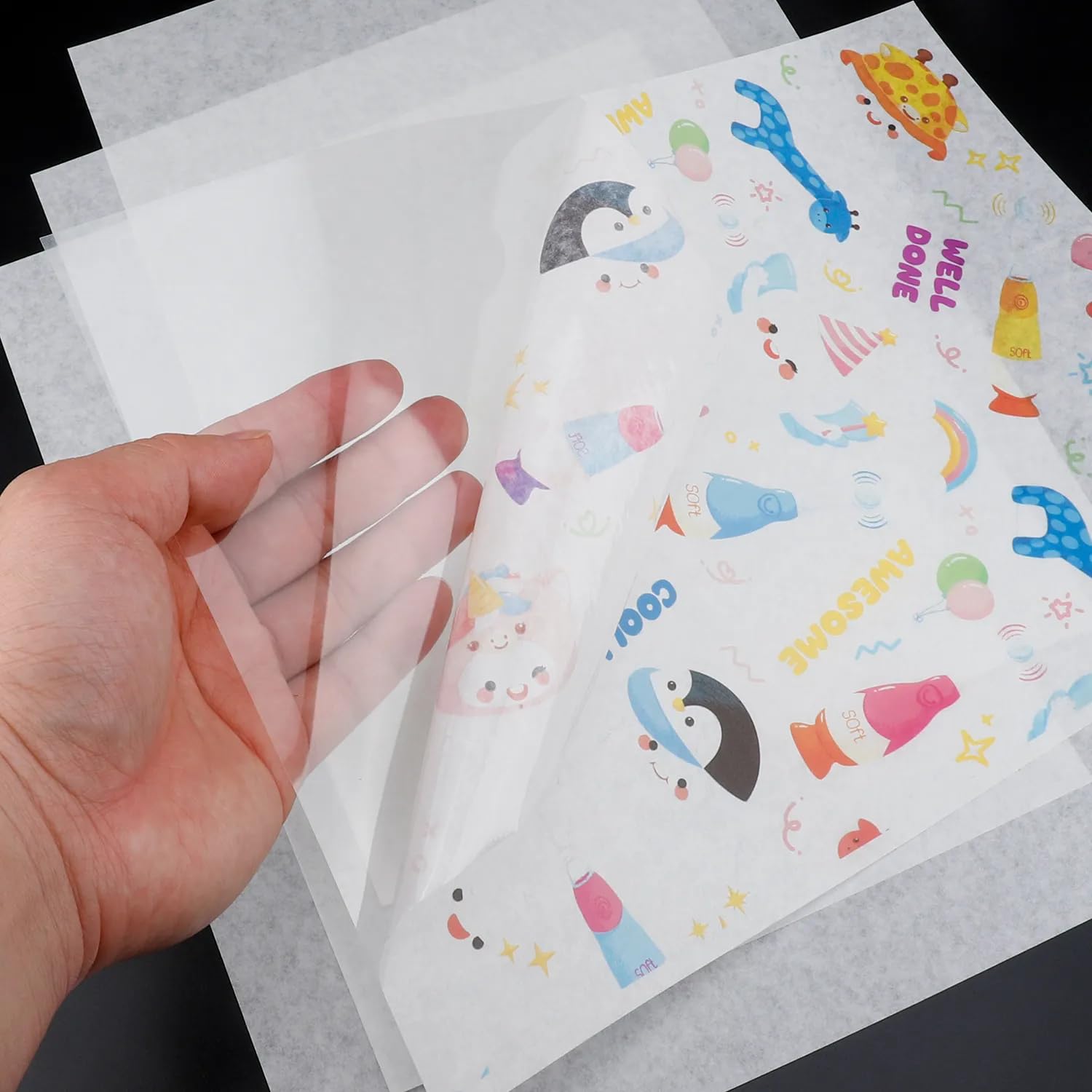 Printable Washi Sticker Paper for Inkjet & Laser Printers, 8.5x11 Inch Full Sheet, 25 Sheets, Semi transparent