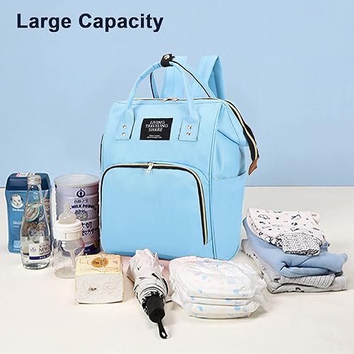 Miniatura 6 de Bolsa de pañales con bolsas organizadoras, bolsas de pañales multifunción para el cuidado del bebé, mochila de viaje de gran capacidad, Azulclaro,