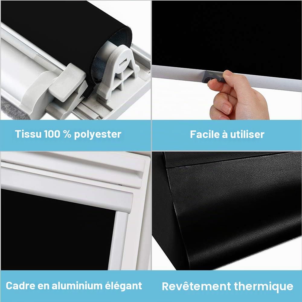Store occultant pour fenêtre de Toit / S06 Noir (97,3 x 94,0 cm) / occultant et Protection Thermique