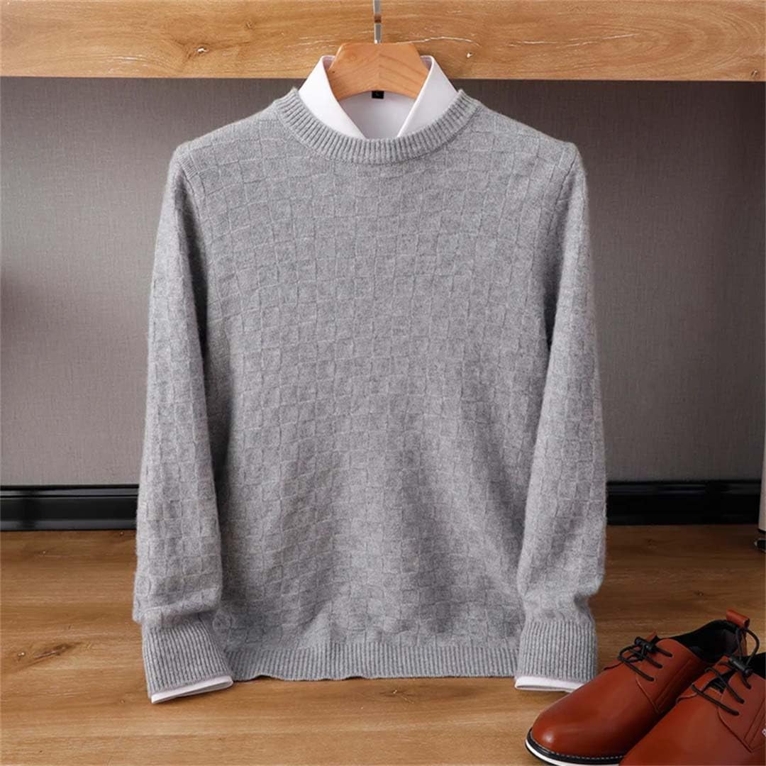 Men 100% Wool Sweater Shirt Warm Wild O-Neck Knit Pullover Solid Cashmere Sweater Golden khaki9 XXL
