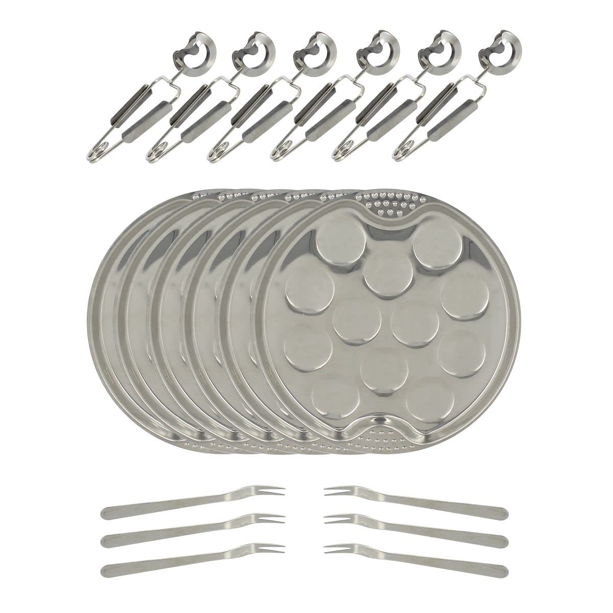 Menastyl 5040063 The Kitchenette-Servizio 18 Pezzi, 6 Piatti da 12 Ø 19 cm + 6 pinzette 6 forchette per lumache, Acciaio Inossidabile