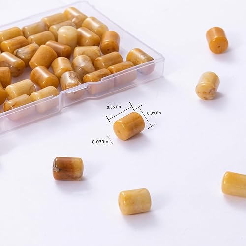 Miniatura 3 de Granos de tubo cilíndrico de jade amarillo natural, 0.394x0.551 in, 15.0 instr sueltas semi piedras preciosas para hacer pulseras y collares