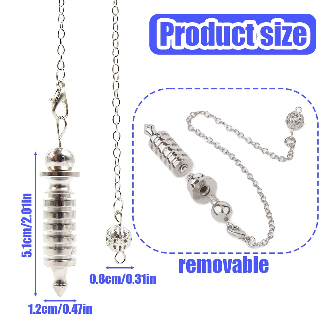 Pendolo Esoterico,Pendolo in Rame,Pendolo Divinatorio,Pendolo Caotico,per Esoterismo in Metallo,per Divinazione,Accessori per Tarocchi,Regali per Gli Amanti dei Tarocchi(Argento)