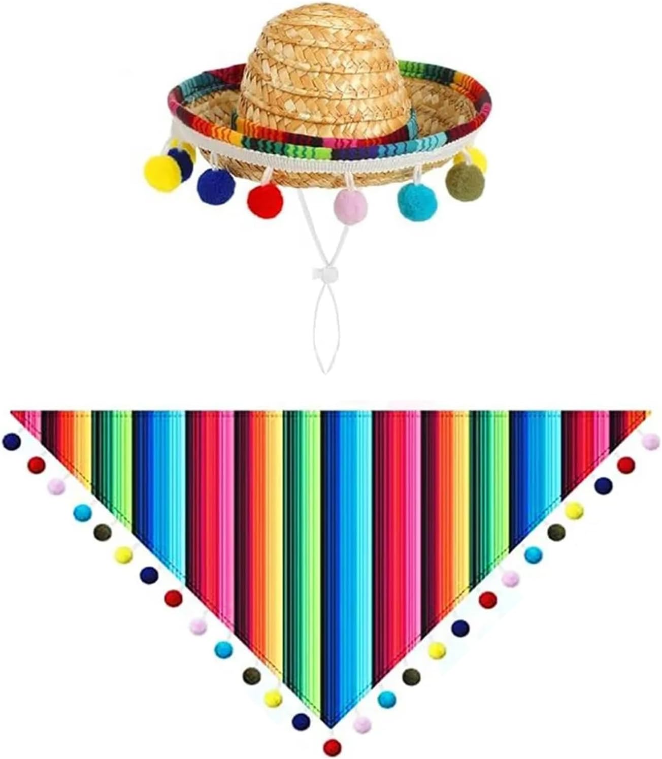 Straw Hat and Triangle Scarf Set for Dogs Cats Dolls Outdoor Decorations Season Pet Accessory