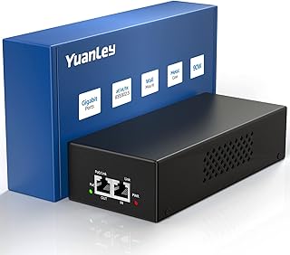 YuanLey Gigabit PoE Injector 90W, PoE++ Injector Converts Non-PoE to PoE++, IEEE 802.3bt/at/af, 10/100/1000Mbps Ultra PoE Adapter Plug & Play, Up to 325 Feet, Metal Case Desktop/Wall-Mount