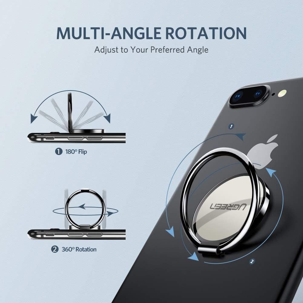 UGREEN Cell Phone Ring Holder Finger Ring Stand Kickstand Compatible for iPhone 11 Pro Max SE Xs XR 8 7 Plus 6 6S X Samsung Galaxy S10 S9 S8 Note 9 8 S7 Edge S6 Android Smartphone, 360 Degree Rotation