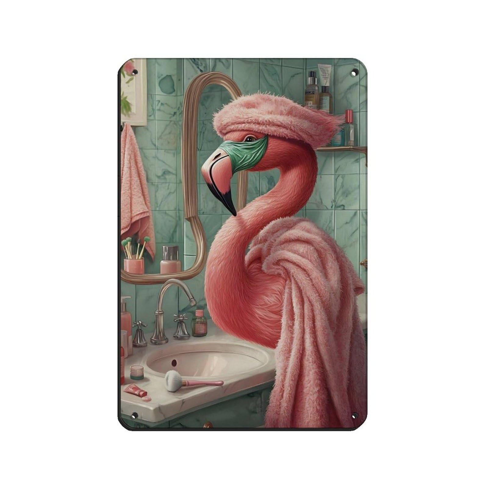 Flamingo, Bathroom Decor Tin Sign Vintage Metal Pub Club Cafe Bar Home Wall Art Decoration Poster Retro 8x12inch(20x30cm)