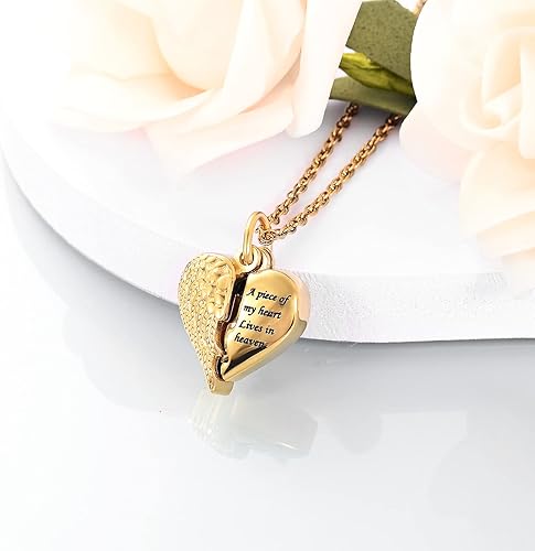 Miniatura 3 de shajwo Collar de urna de corazón para cenizas para mujer, colgante conmemorativo de ala de ángel, recuerdo de piedra natal
