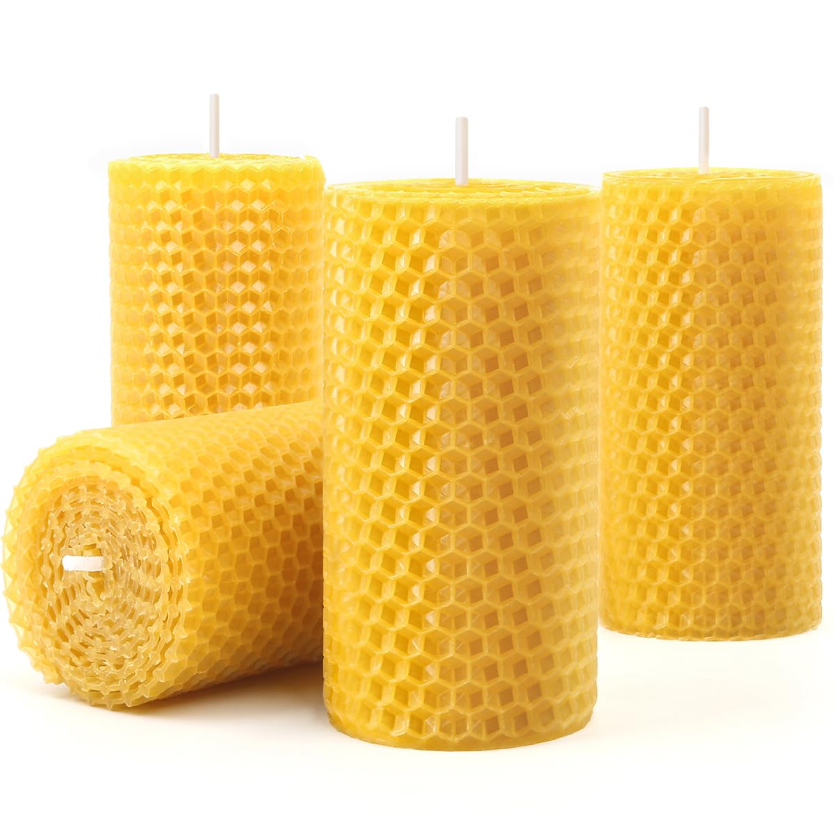 Handgerollte Bienenwachskerzen, 4 Packungen, handgefertigte Bienenwachs-Stumpenkerzen, natürliche Bienenfarm-Kerzen, Geschenk für Kerzenliebhaber, Heimdekoration, Luftreinigung (5,1 x 10,2 cm)
