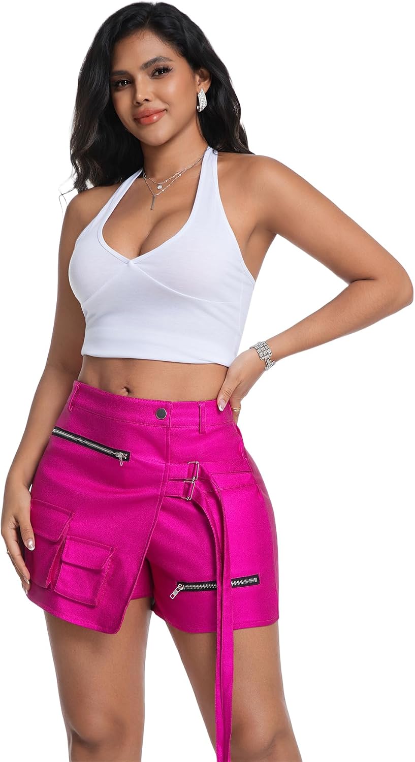 Leather Shorts for Women Metallic High Waisted Cargo Skort Sexy Skirts Rave Outfits