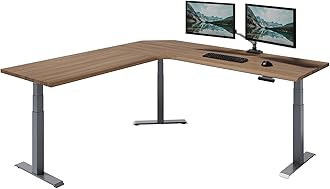 Vari ComfortEdge 80x60 L-Shape Electric Standing Desk – Height Adjustable Sit-Stand VariDesk for Corner Office with Reversible Left/Right Design + Walnut Top/Slate Legs (Ships in 3 Boxes)