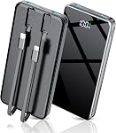COPINK Power Bank with Built in Cables, 25000mAh Fast Charging Portable Charger,5 Output 2 Input LED Display Slim External Battery Pack for iPhone, Samsung, Android Phones, Tablets
