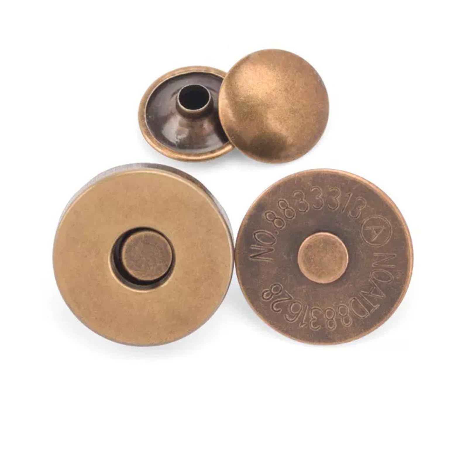 Magnetic Press Studs 10 Sets Metal Double Rivet Magnetic Clasps Buttons Fastener Bag Press Buckle Purses Handbag Clothes DIY 14/18mm(Thick Bronze,14mm)