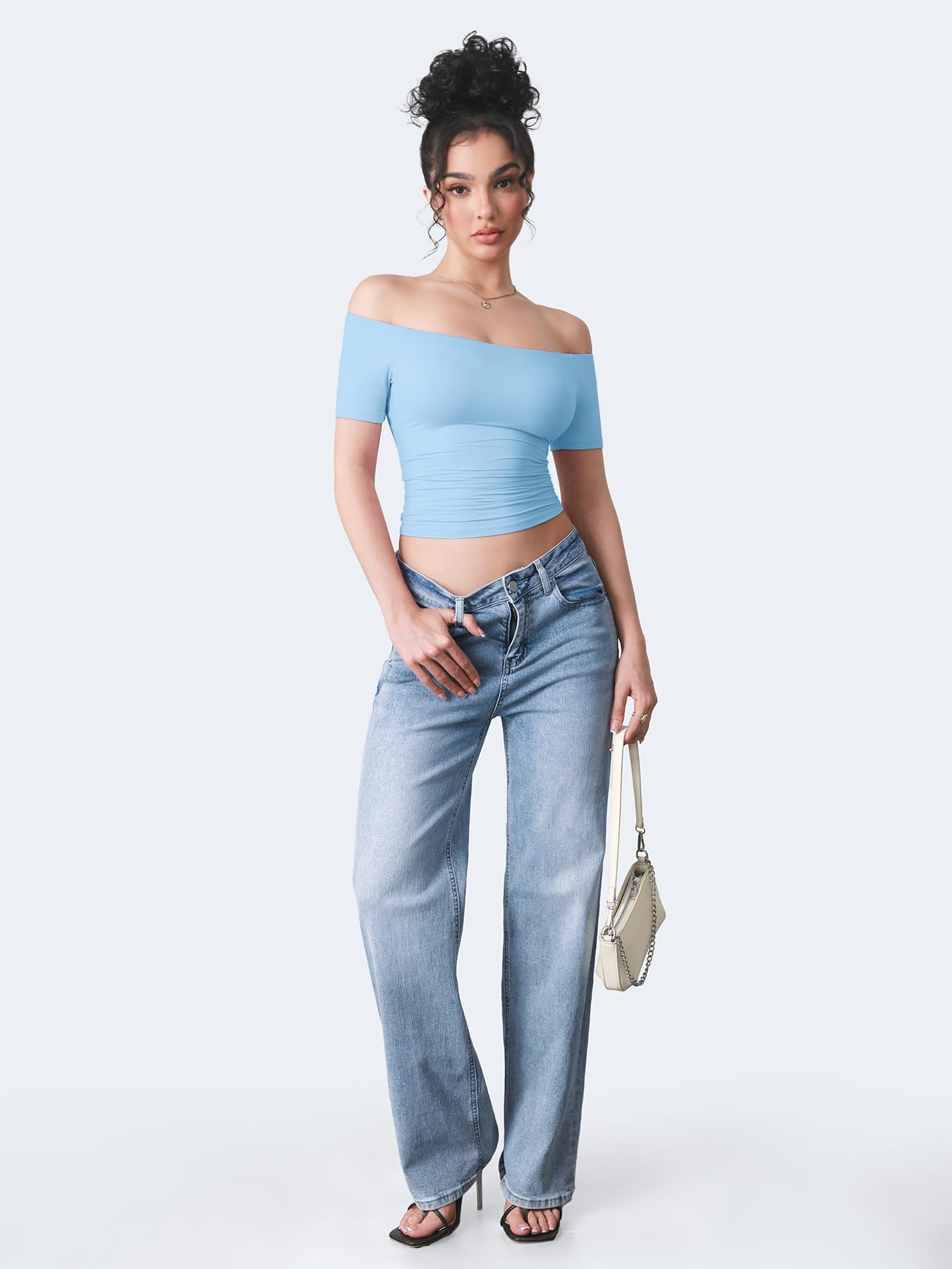 ZAAYO Y2K Summer Crop Top Camiseta deportiva para mujer con hombros descubiertos
