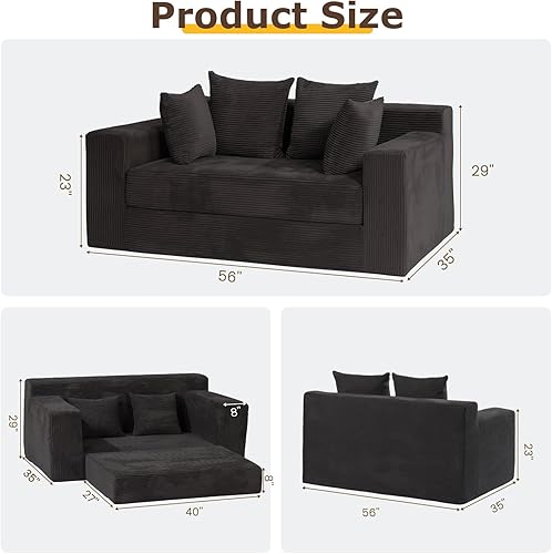 Miniatura 2 de Sofá cama convertible 3 en 1, sofá cama plegable plegable Sillón tumbona y futón de suelo, sofá cama extraíble de pana con 4 almohadas para sala de