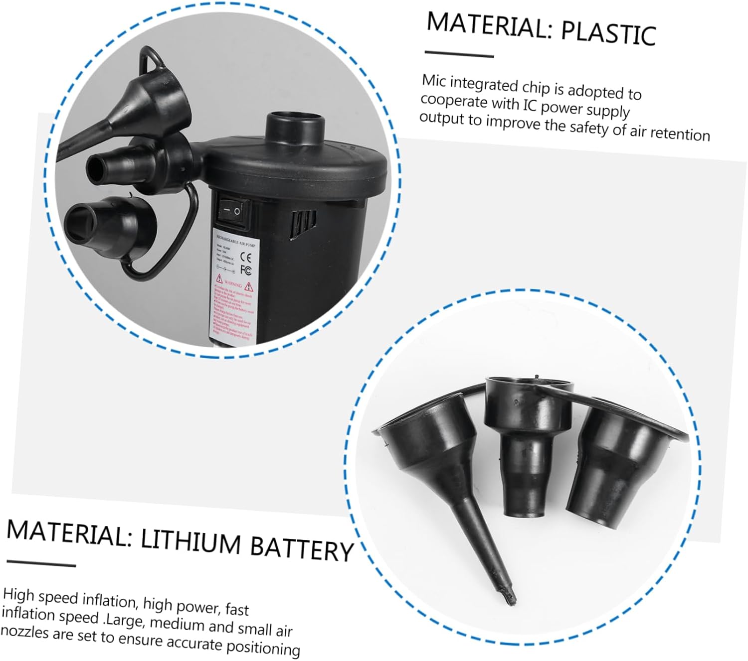 Rechargeable USB Air Pump Inflatable Pump for Air Mattress Raft Boat Pool Fast Inflation Deflation Nozzles Safe Material