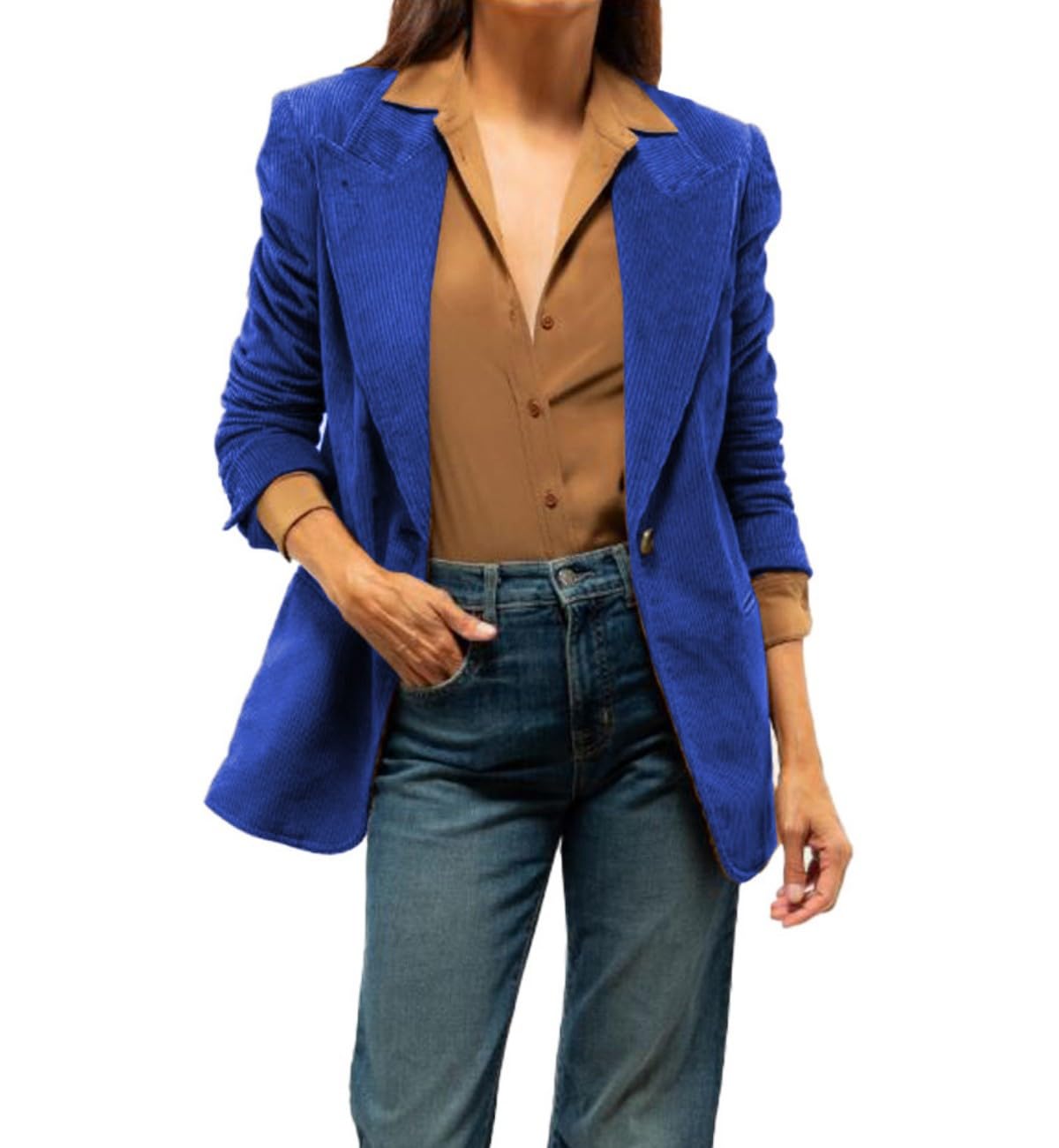 Women Corduroy Blazer Outwear Casual Corduroy Suits Blazer Womens Business Button Jacket
