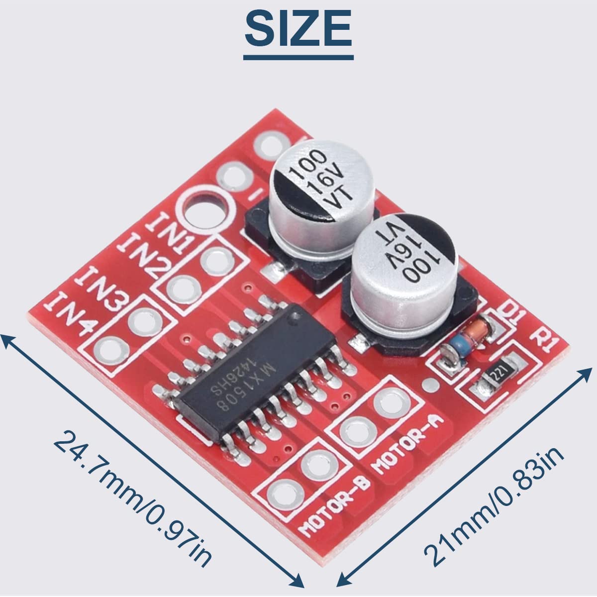 DAOKAI Mini L298N DC Motor Driver Module dimensions
