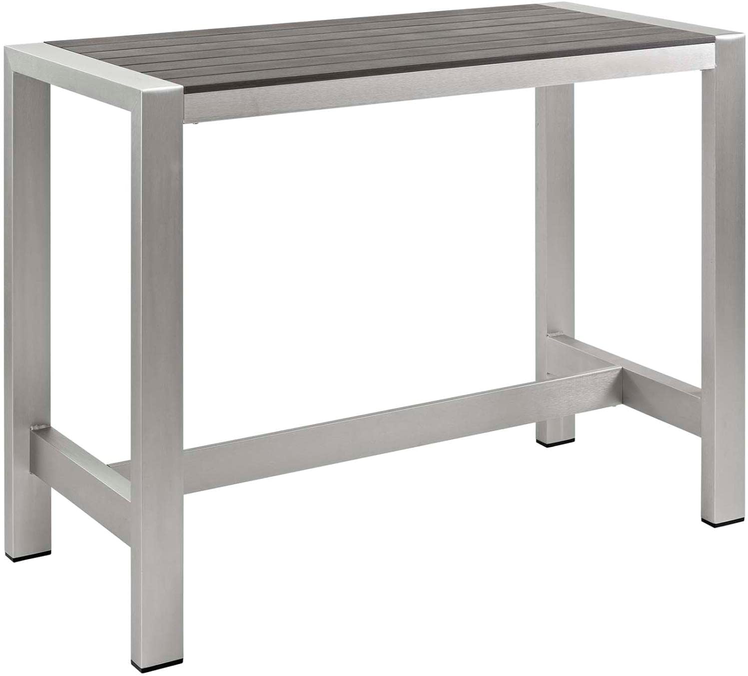 Modway Shore 5-Piece Aluminum Outdoor Patio Pub Bistro Set with Bar Stools in Silver Gray