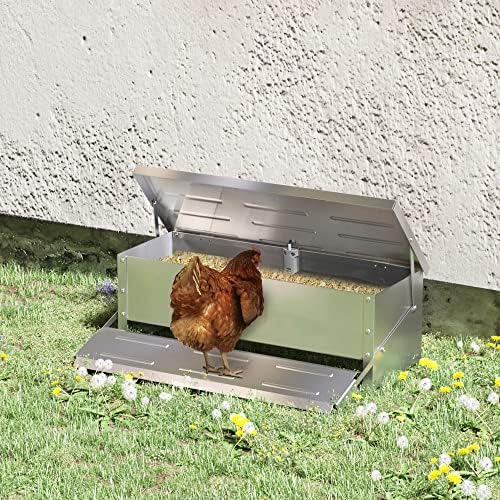 PawHut 10KG Automatic Chicken Feeder Poultry Feeder w/ Self Opening Treadle, Lid, Sliver-Tone