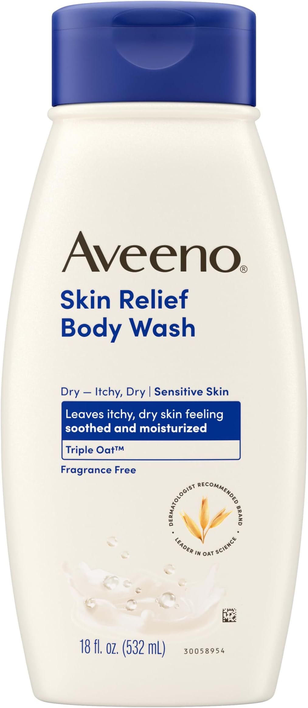 Skin Relief Fragrance-Free Body Wash with Triple Oat Formula, Gentle Daily Cleanser for Sensitive Skin Leaves Itchy, Dry Skin Soothed & Feeling Moisturized, Sulfate-Free, 18 fl. oz
