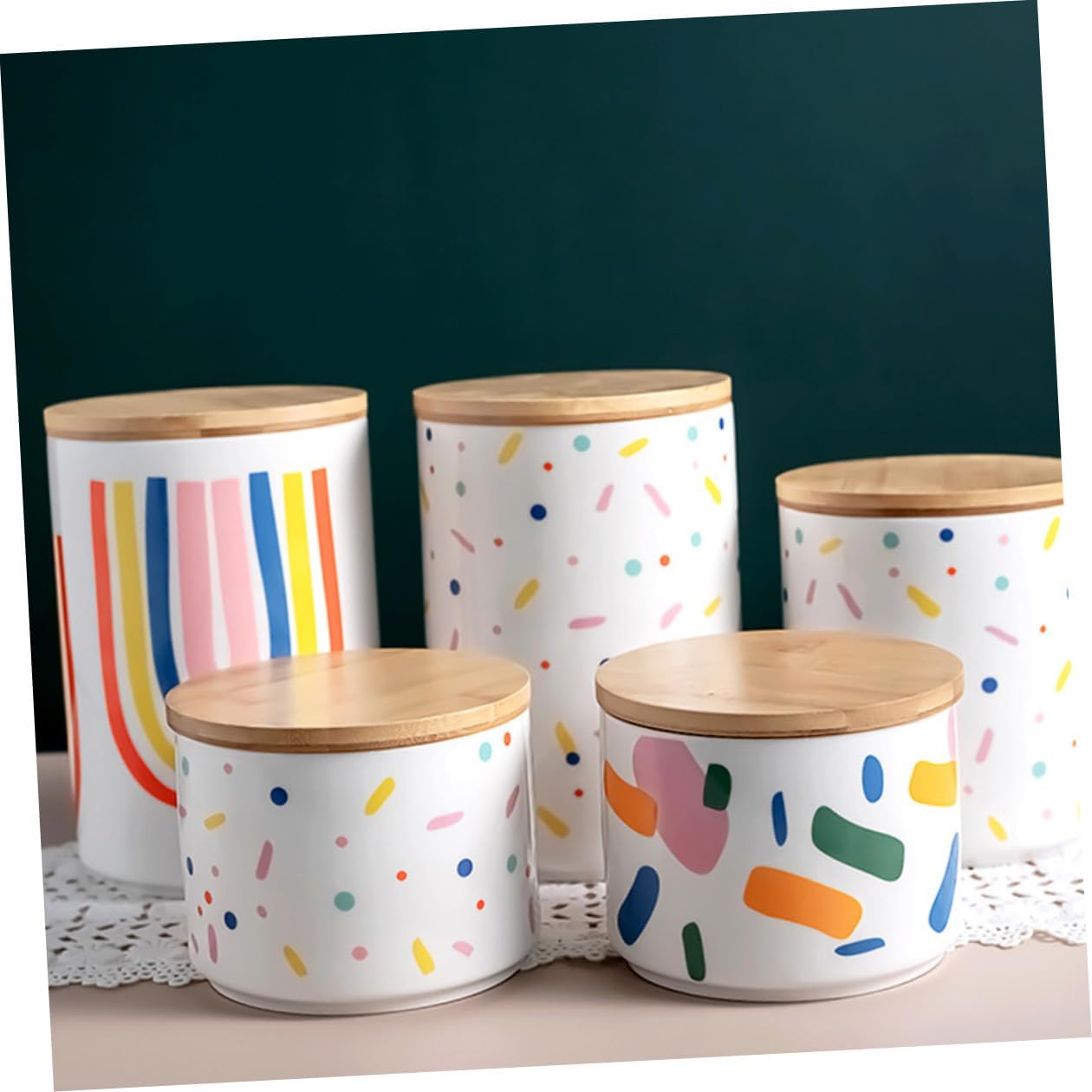 GALPADA Ceramic Tea Jar and Food Storage Container with Sealed Wooden Lid, 750ml Airtight Canister for Coffee Beans, Dried Fruit, and Loose Tea Storage in Kitchen