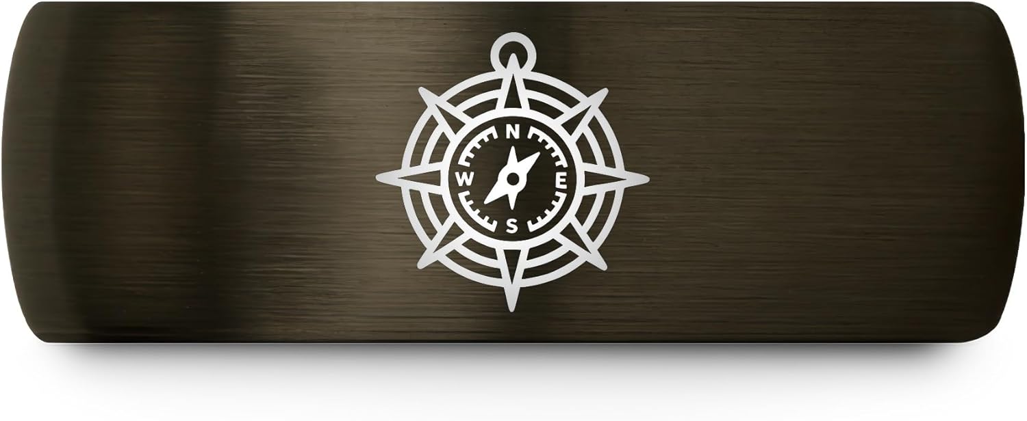 Ships Compass Ring - Gift for Mariner - Flat Dome Bevel - Anniversary Engagement Wedding - 8mm - Men Women - Band - Tungsten Carbide - Personalized Custom Engraving - Blue Gunmetal Silver