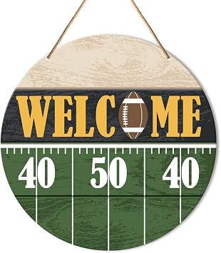 Muktoujaumai Fall Welcome Sign Front Door Decor, Fall Football Round Hanging Sign Decor Farmhouse Autumn Wall Wooden Decorations Pumpkin Wood Sign for Porch, Home, Office