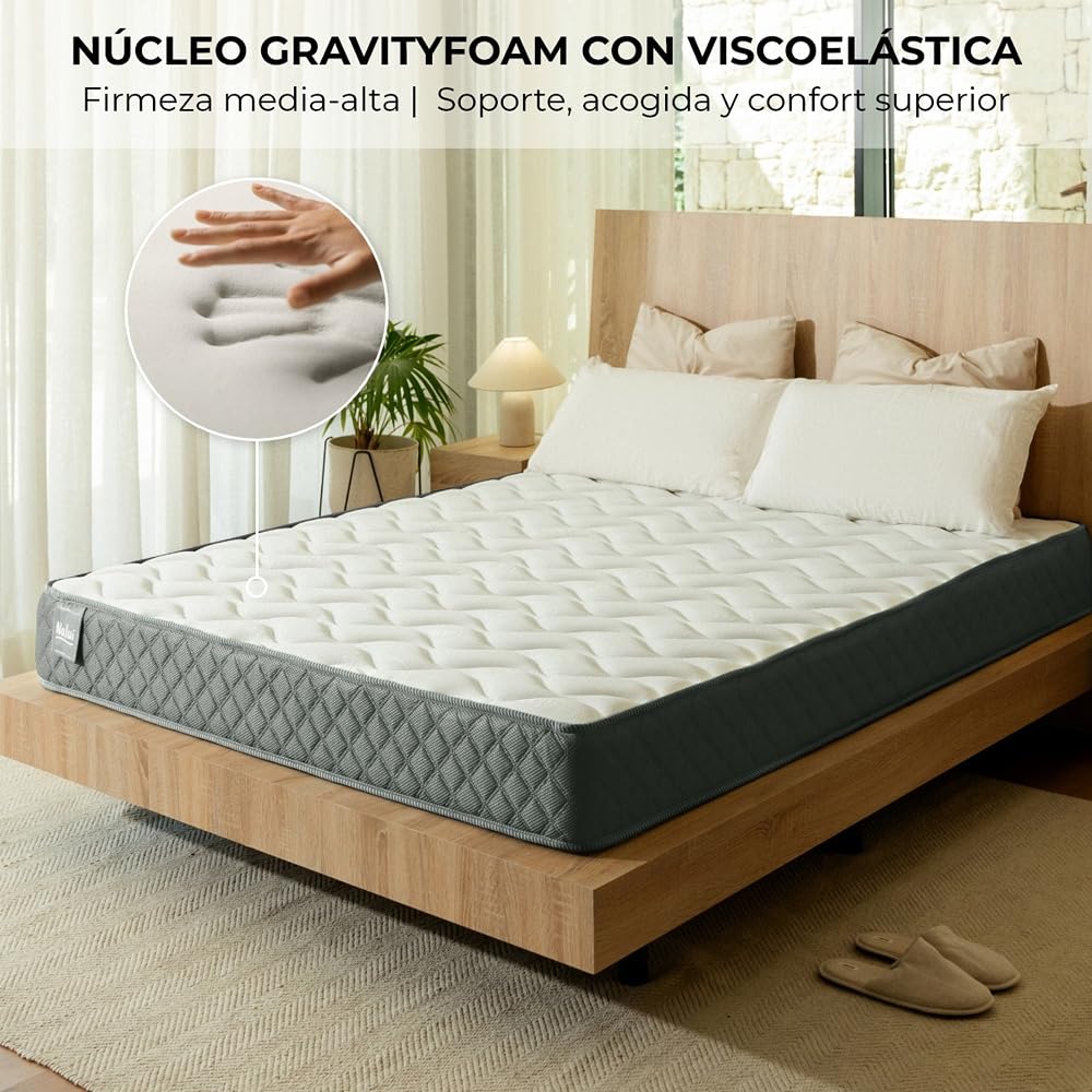 Don Descanso - Colchón 90x190 Viscoelastico Mulhacen DualSense, Altura ± 15cm. Multicapa con Núcleo GravityFoam, Firmeza Alta, Doble Cara Invierno/Verano, Transpirable. Fabricado en España, Gris — view 2