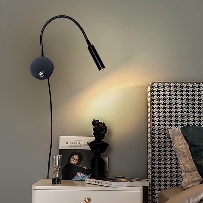 YNDD Bed Leeslamp met touch schakelaar en USB-aansluiting, dimbare leeslamp met EU-stekker en snoer, aan de muur gemonteerde LED bedlamp flexibele zwanenhals lamp, 3W wandlamp voor slaapkamer kantoor photo 3