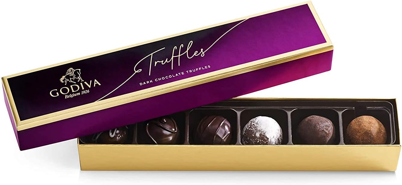 Godiva Chocolatier Assorted Dark Chocolate Truffle Gift Box for Birthday, Thank You, Anniversary, Congratulations Gift Basket Gourmet Candy with Creamy Ganache in Dark Chocolate, 6pc