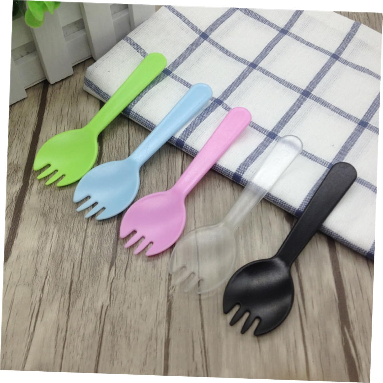 100pcs Eco-friendly Plastic Sporks Forks Spoons Multi-purpose for Ice Salad Fruit Dessert
