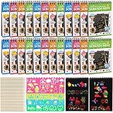 Suwimut 24 Pack Scratch Paper Art for Kids, Scratch Off Notebook Black Coloring Books with 24 Wooden Stylus & 4 Drawing Stencils for Age 4-12 Boys Girls Party Favor Halloween Christmas Birthday Gift