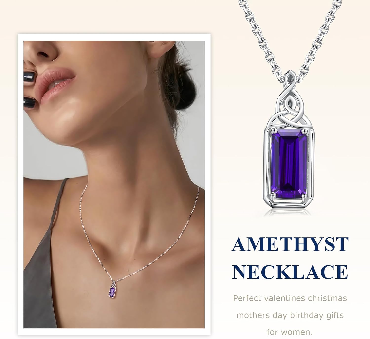 925 Sterling Silver Celtic Knot Necklace Emerald Cut Ruby/Amethyst/Emerald/Sapphire Pendant Solitaire Necklaces with 18" Chain - Image 4