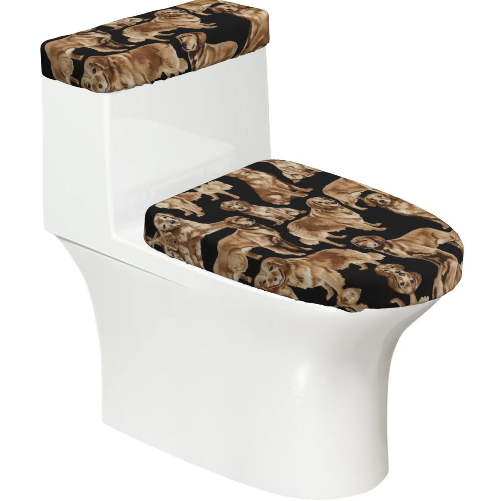 Flghjnbjn Black Golden Retrievers Printed Toilet Tank And Lid Cover Set Of 2 For Most Bathrooms, Fits Elongated Round Toilets