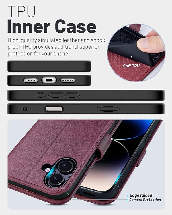 OCASE for iPhone 16 Plus Wallet Case PU Leather Flip Folio Case with Card Holders RFID Blocking Kickstand Shockproof TPU Inner Shell iPhone 16 Plus Phone Cover 6.7 Inch 2024-Mauve by OCASE - Image 5