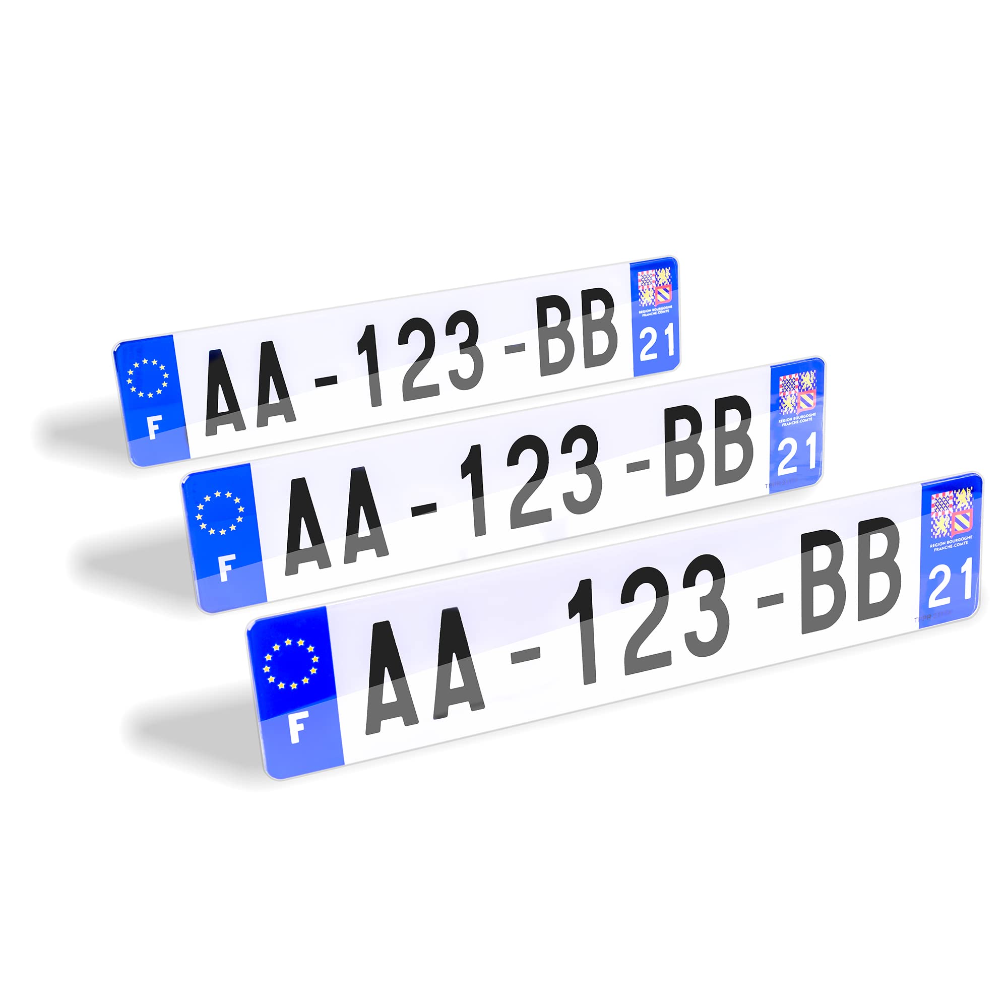 3 Plaques d'immatriculation Voiture et remorque - homologué - SIV 520 x 110 mm - Extra résistance aux Chocs, aux intempéries et Anti UV - Plexi
